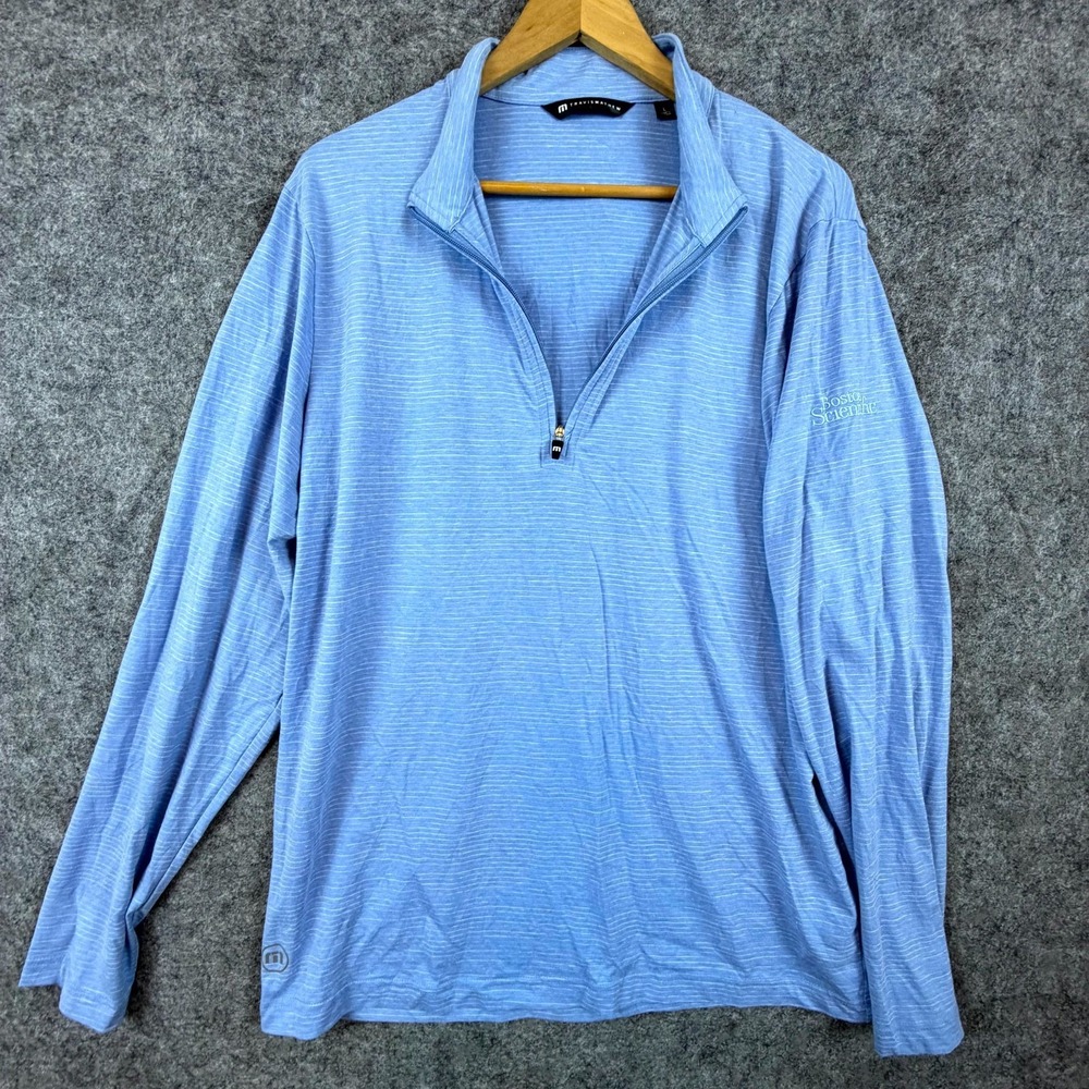 Travis Mathew Shirt Mens Large Blue Golf Polo Running Logo Quarter Zip